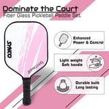 Synco Pickleball Paddle Set Spring Pink | 2 Pickleball Rackets and 4 Pickleballs with Carry Bag | Fiberglass Lightweight Racket with Cushion Comfort Grip