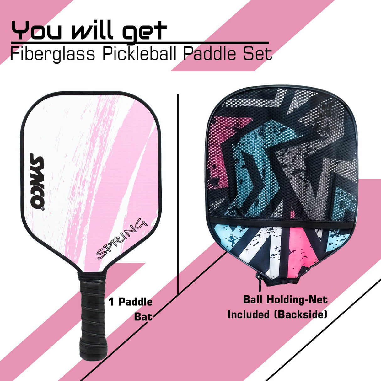 Synco Pickleball Paddle Spring Pink | Pickleball Racket Lightweight with 12mm Thickness