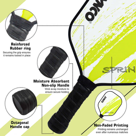 Synco Pickleball Paddle Set Spring Green | 2 Pickleball Rackets and 4 Pickleballs with Carry Bag | Fiberglass Lightweight Racket with Cushion Comfort Grip