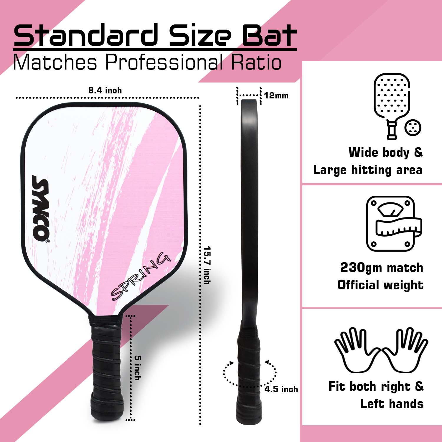 Synco Pickleball Paddle Set Spring Pink | 2 Pickleball Rackets and 4 Pickleballs with Carry Bag | Fiberglass Lightweight Racket with Cushion Comfort Grip