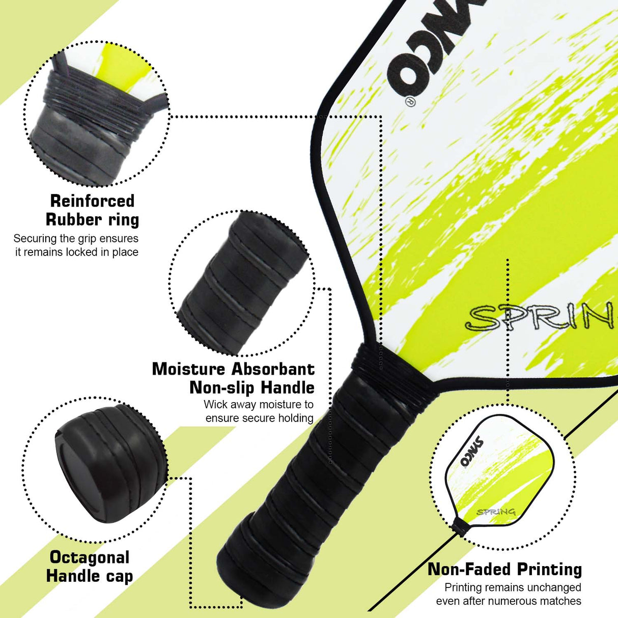 Synco Pickleball Paddle Spring Green | Pickleball Racket Lightweight with 12mm Thickness