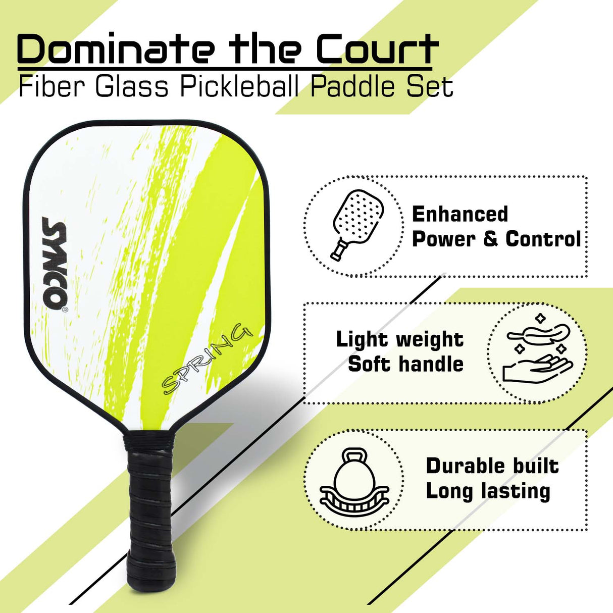 Synco Pickleball Paddle Spring Green | Pickleball Racket Lightweight with 12mm Thickness
