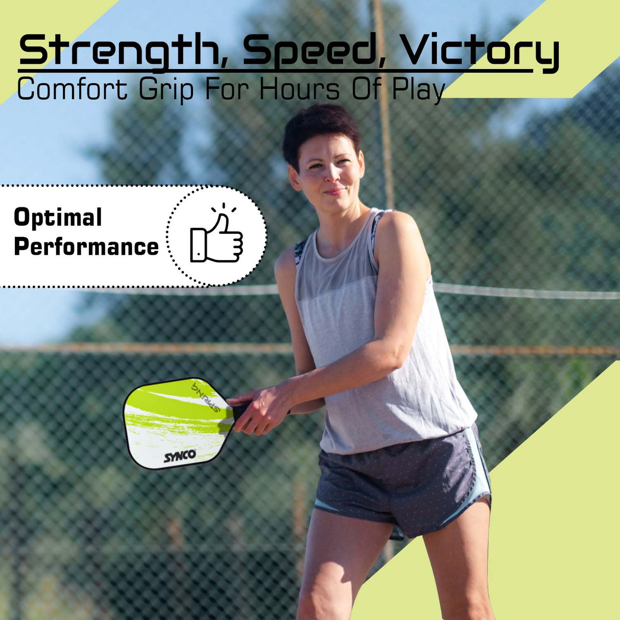 Synco Pickleball Paddle Set Spring Green | 1 Pickleball Rackets and 2 Pickleballs with Carry Bag | Fiberglass Lightweight Racket with Cushion Comfort Grip