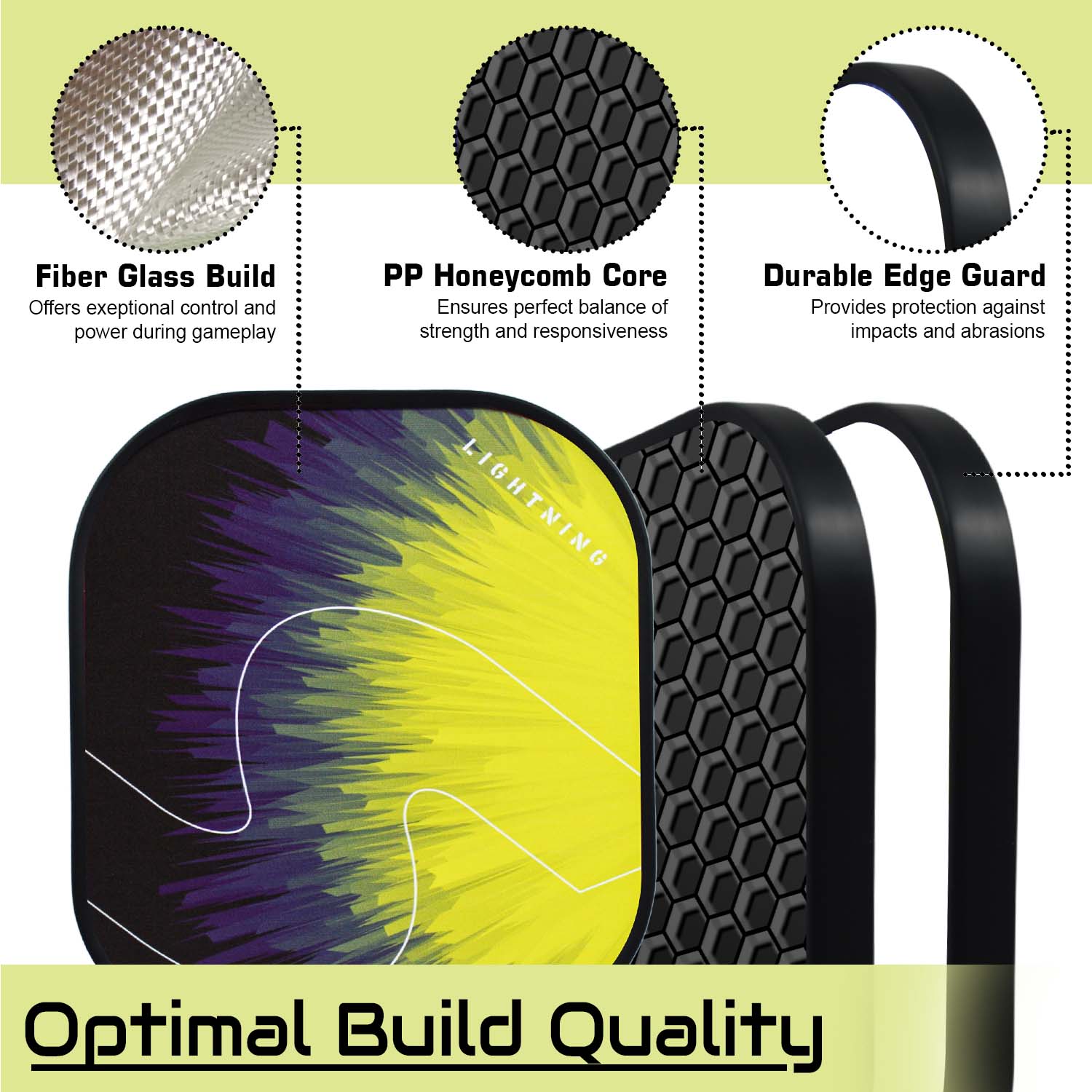 Synco Pickleball Paddle Lightning Yellow | Pickleball Racket Lightweight with 12mm Thickness