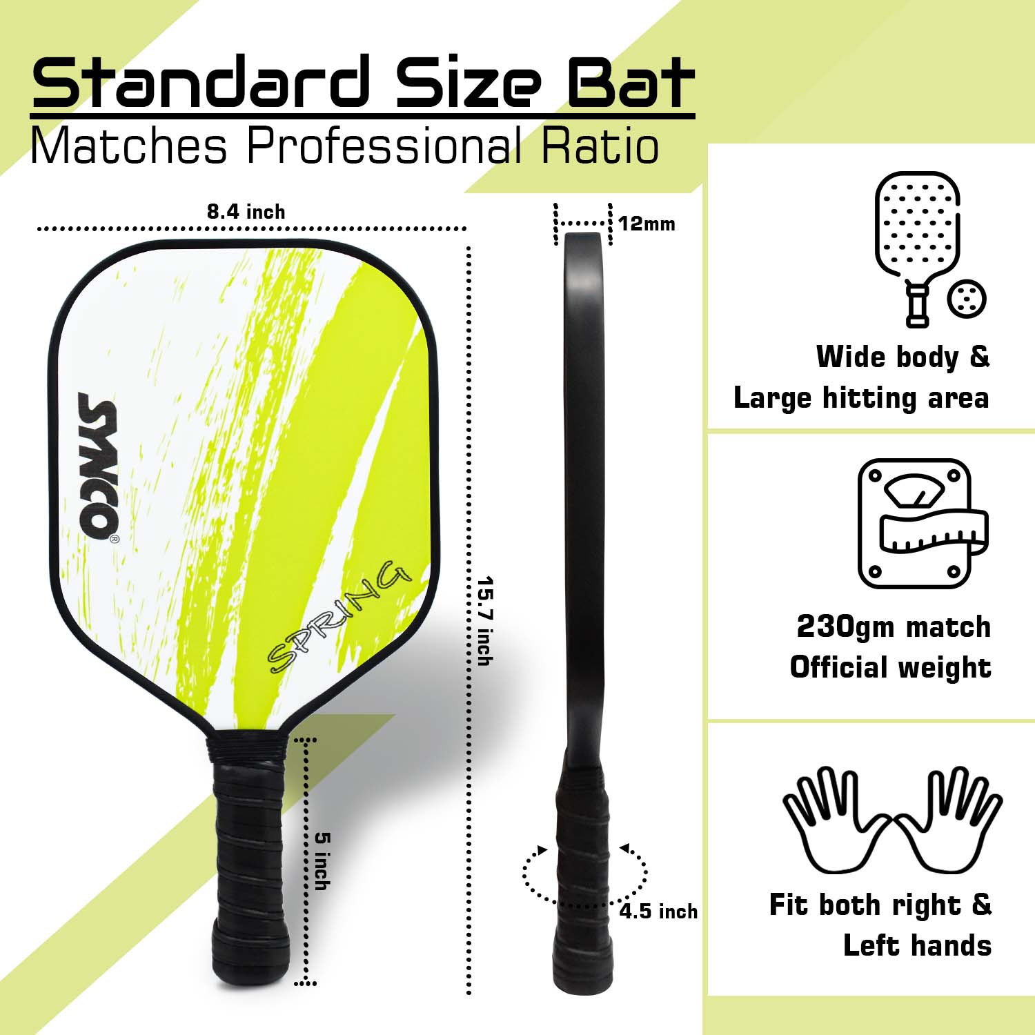 Synco Pickleball Paddle Set Spring Green | 1 Pickleball Rackets and 2 Pickleballs with Carry Bag | Fiberglass Lightweight Racket with Cushion Comfort Grip