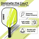 Synco Pickleball Paddle Set Spring Green | 2 Pickleball Rackets and 4 Pickleballs with Carry Bag | Fiberglass Lightweight Racket with Cushion Comfort Grip