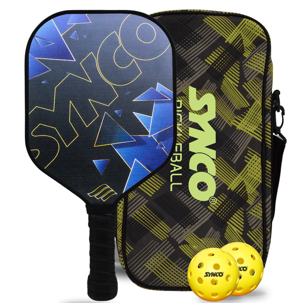 Synco Glory Carbon Fiber Pickleball Paddle Set | 1 Racket, 2 Pickleballs with Carry Bag | 16mm Professional Paddle