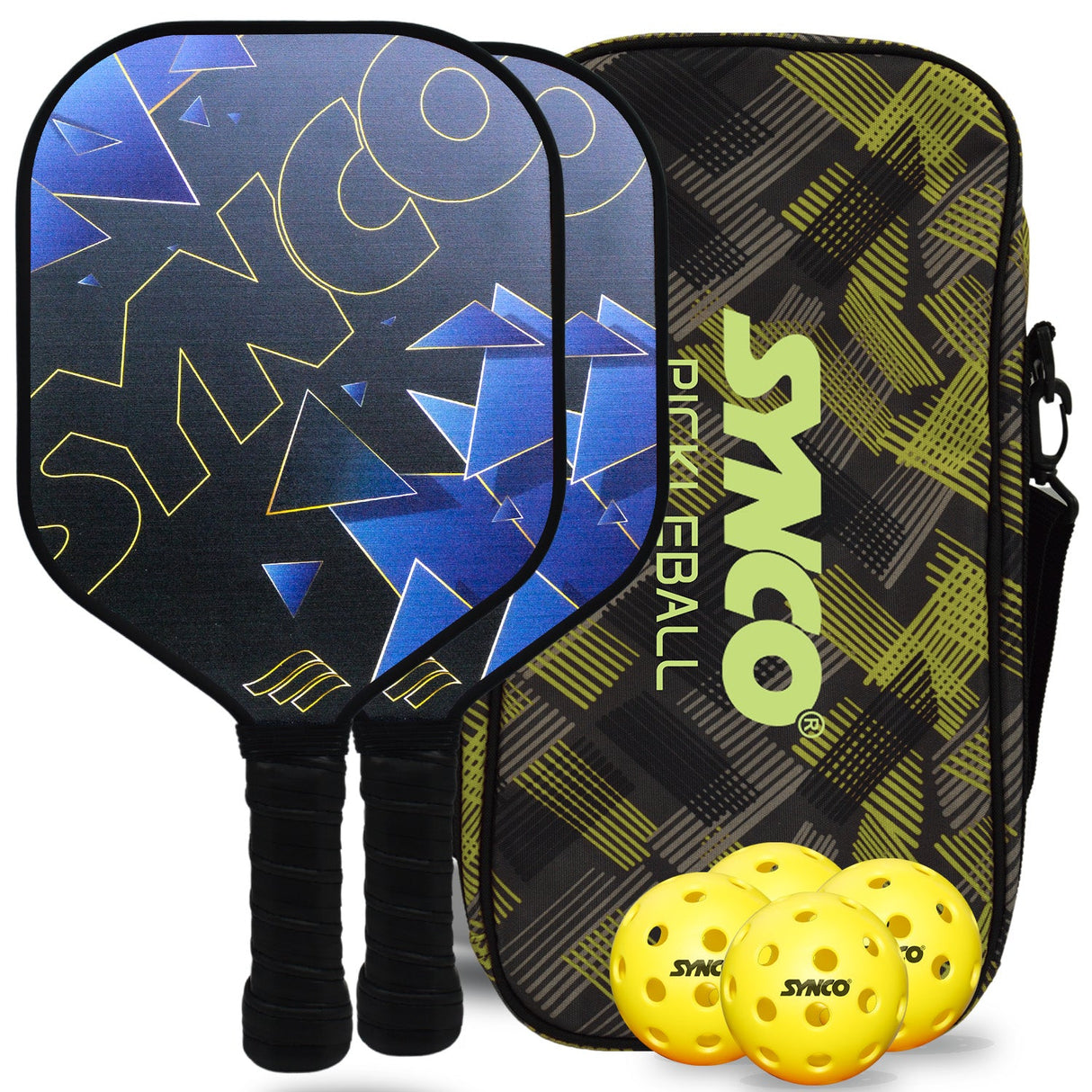 Synco Glory Carbon Fiber Pickleball Paddle Set | 2 Racket, 4 Pickleballs with Carry Bag | 16mm Professional Paddle