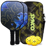 Synco Glory Carbon Fiber Pickleball Paddle Set | 2 Racket, 4 Pickleballs with Carry Bag | 16mm Professional Paddle