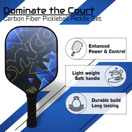 Synco Glory Carbon Fiber Pickleball Paddle Set | 1 Racket, 2 Pickleballs with Carry Bag | 16mm Professional Paddle