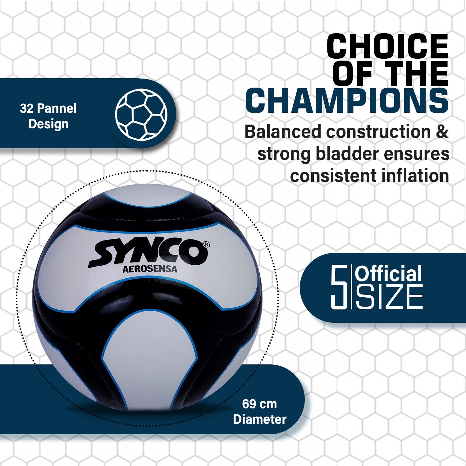 SYNCO Professional World Cup AEROSENSA TPU 6 Panel Football | Soccer Ball Size-5