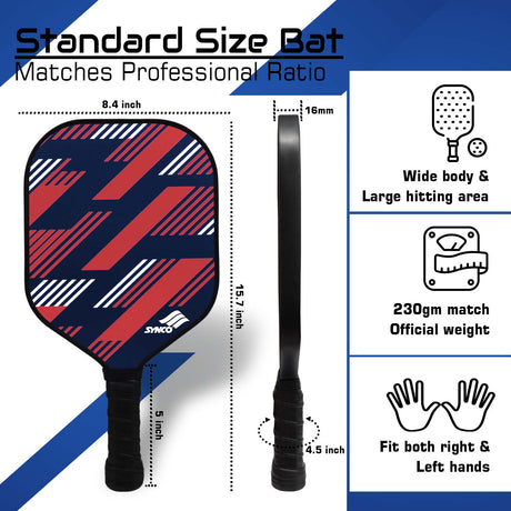 Synco Slash Carbon Fiber Pickleball Paddle (Red) with Free Cover Bag
