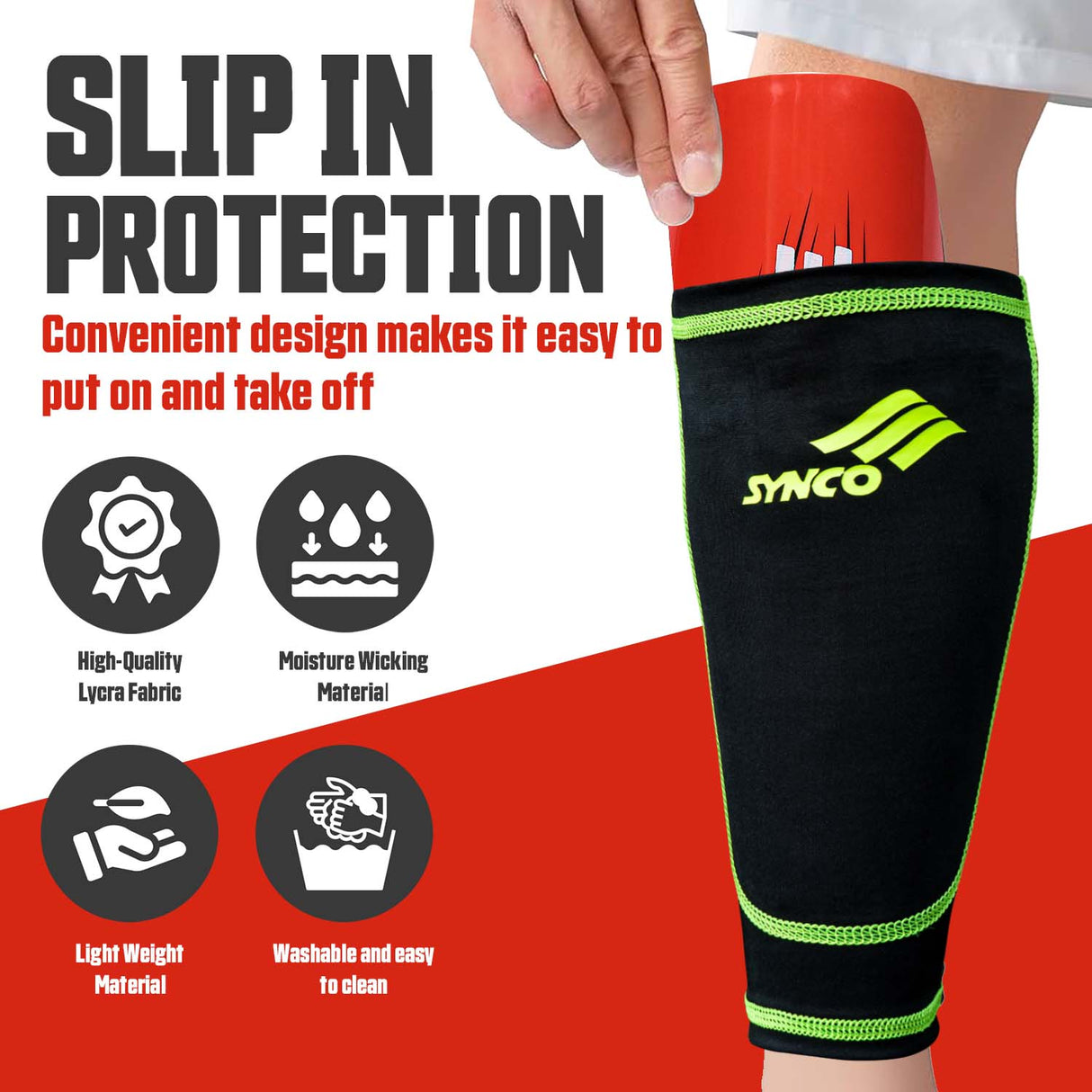 Synco Rise Shin Guard with Sleeve Combo | Shin Guard for Football | Size- Medium