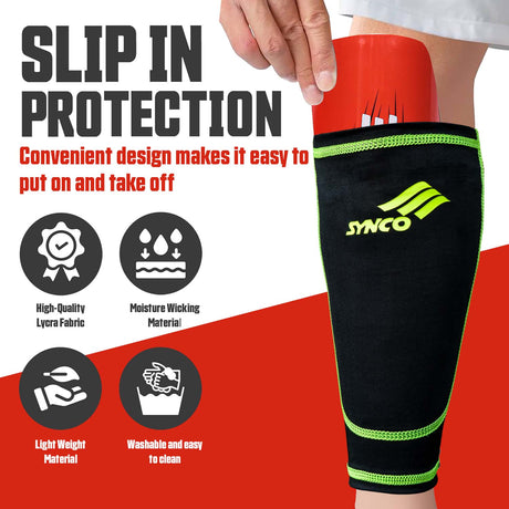 Synco Rise Shin Guard with Sleeve Combo | Shin Guard for Football | Size- Medium