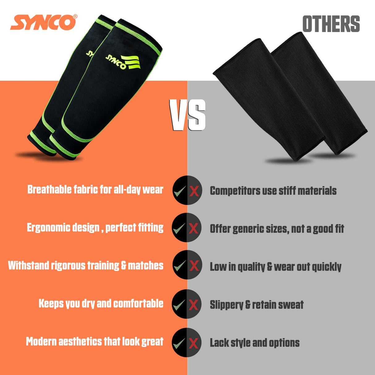 Synco Shin Guard Holder Compression Sleeves | Stretchable Lycra Fabric | 1 Pair, Black Color (Pack of 2)