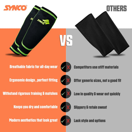Synco Shin Guard Holder Compression Sleeves | Stretchable Lycra Fabric | 1 Pair, Black Color (Pack of 2)