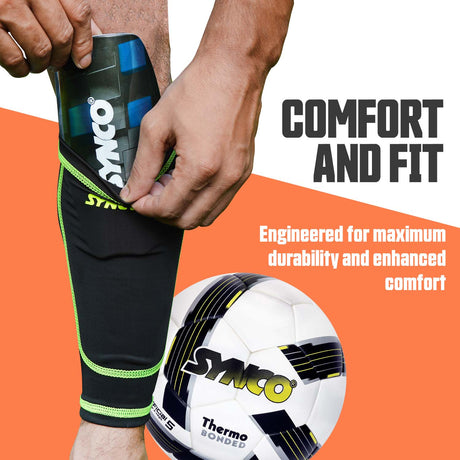 Synco Shin Guard Holder Compression Sleeves | Stretchable Lycra Fabric | 1 Pair, Black Color (Pack of 2)
