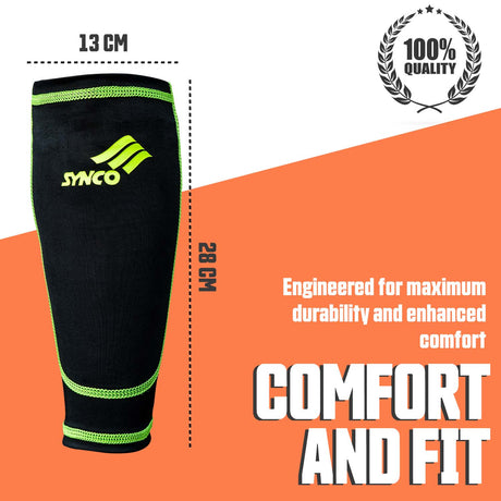 Synco Shin Guard Holder Compression Sleeves | Stretchable Lycra Fabric | 1 Pair, Black Color (Pack of 2)