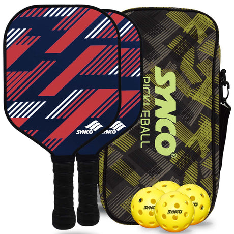 Synco Slash Carbon Fiber Pickleball Paddle Set | 2 Racket, 4 Pickleballs with Carry Bag | 16mm Professional Paddle - Pickleball Racket