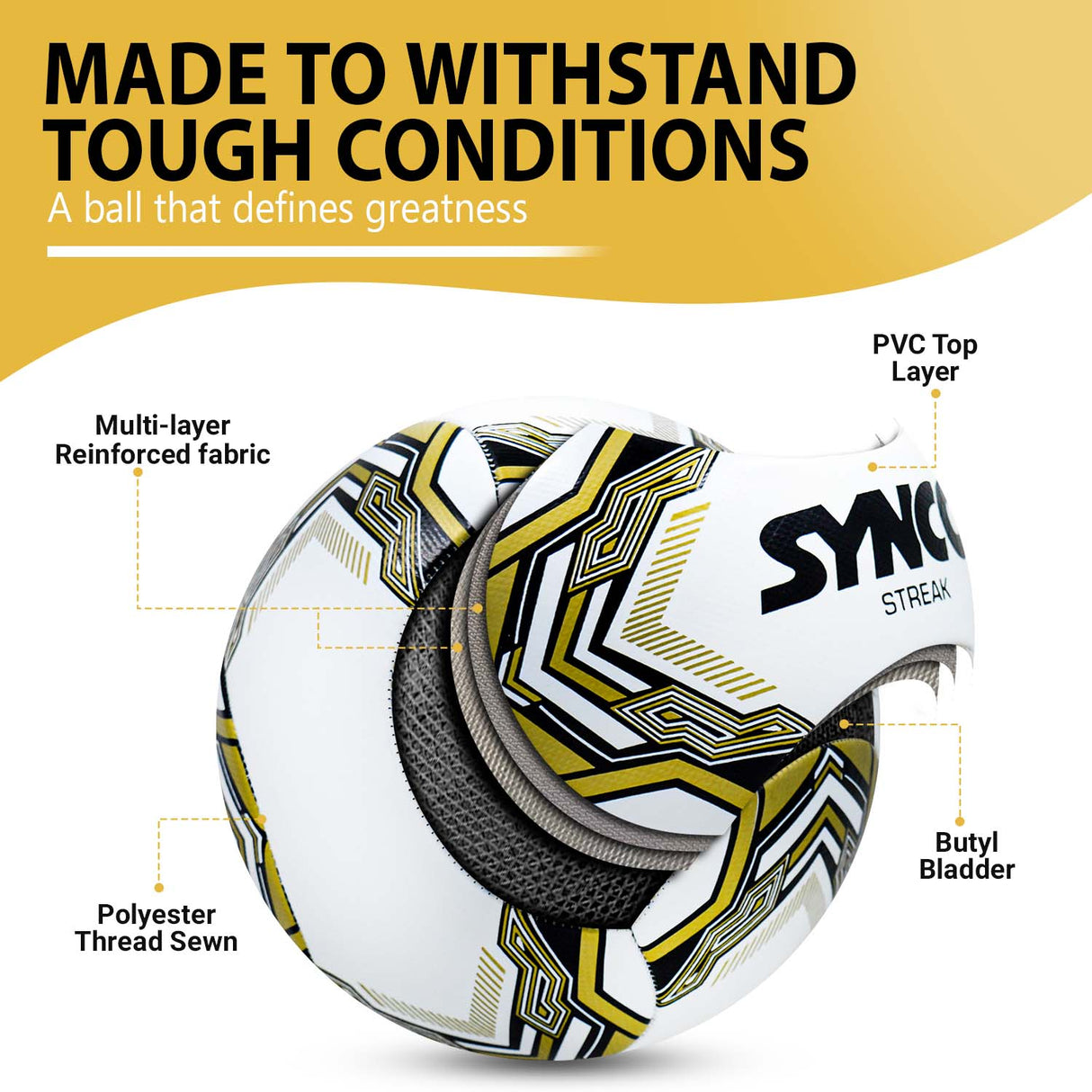 Synco Streak Football, Training Football, 6 Panels PVC machine Stiched