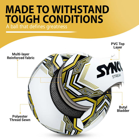 Synco Streak Football, Training Football, 6 Panels PVC machine Stiched