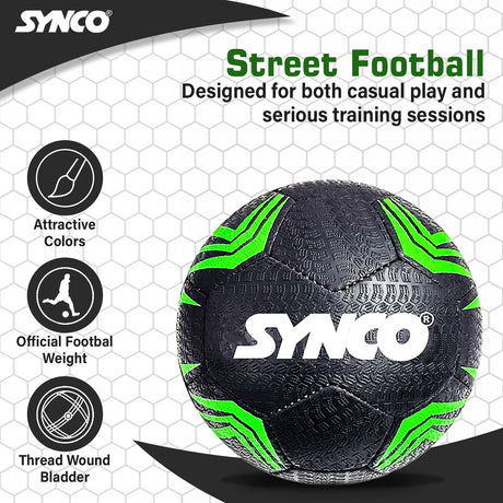Synco Street Soccer Football | Rubberized Stitched Football | Training Soccer Ball | Suitable for Hard Ground |for boys/girls | Size 5 (Black)
