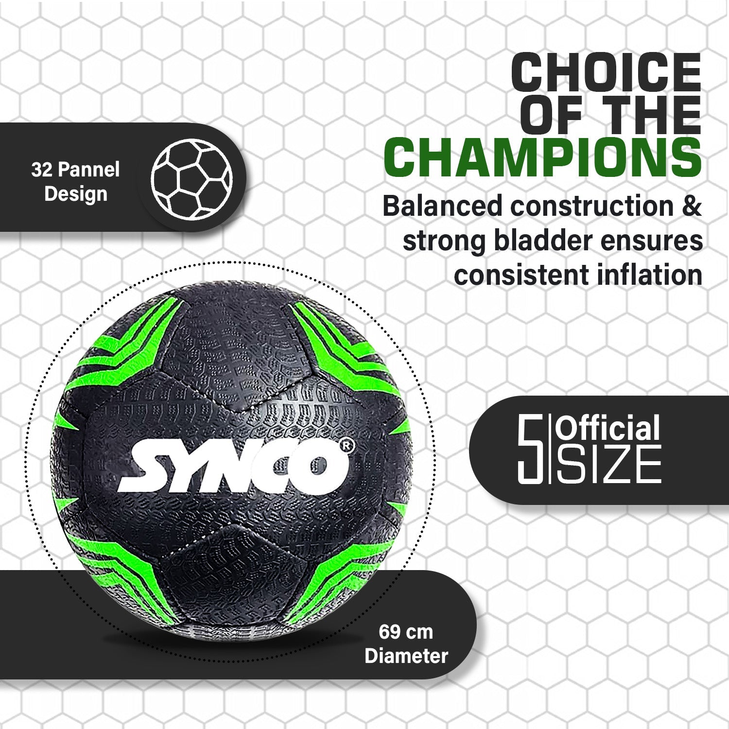 Synco Street Soccer Football | Rubberized Stitched Football | Training Soccer Ball | Suitable for Hard Ground |for boys/girls | Size 5 (Black)