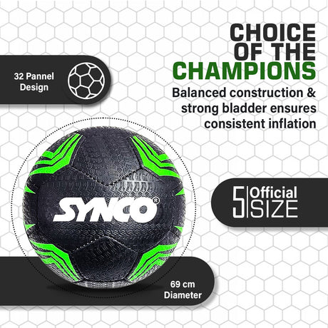 Synco Street Soccer Football | Rubberized Stitched Football | Training Soccer Ball | Suitable for Hard Ground |for boys/girls | Size 5 (Black)