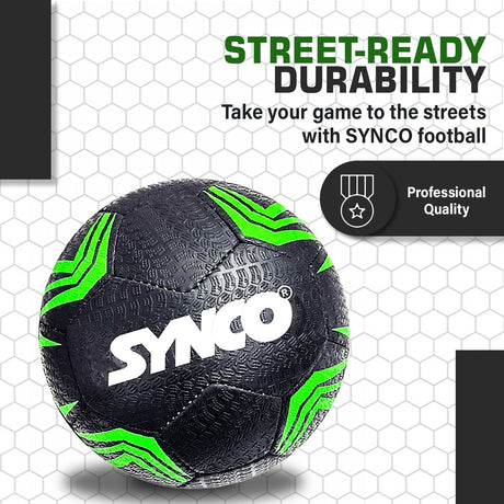 Synco Street Soccer Football | Rubberized Stitched Football | Training Soccer Ball | Suitable for Hard Ground |for boys/girls | Size 5 (Black)