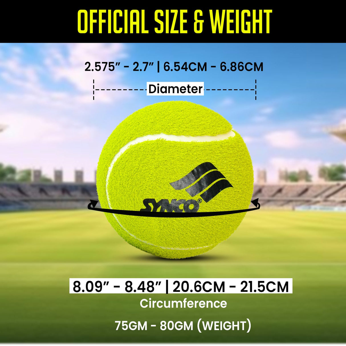 Synco Cricket Tournament Rubber Tennis Ball | Combo Pack of 4 | Color-Neon (Heavy Tennis Balls)