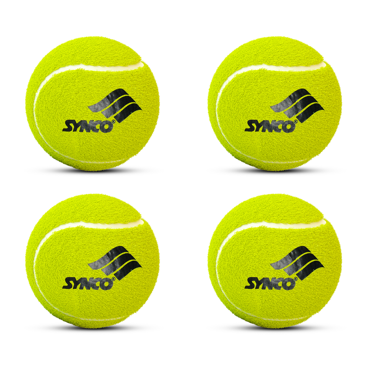 Synco Cricket Tournament Rubber Tennis Ball | Combo Pack of 4 | Color-Neon (Heavy Tennis Balls)