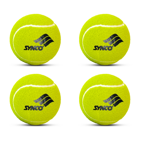 Synco Cricket Tournament Rubber Tennis Ball | Combo Pack of 4 | Color-Neon (Heavy Tennis Balls) - Sports Equipment