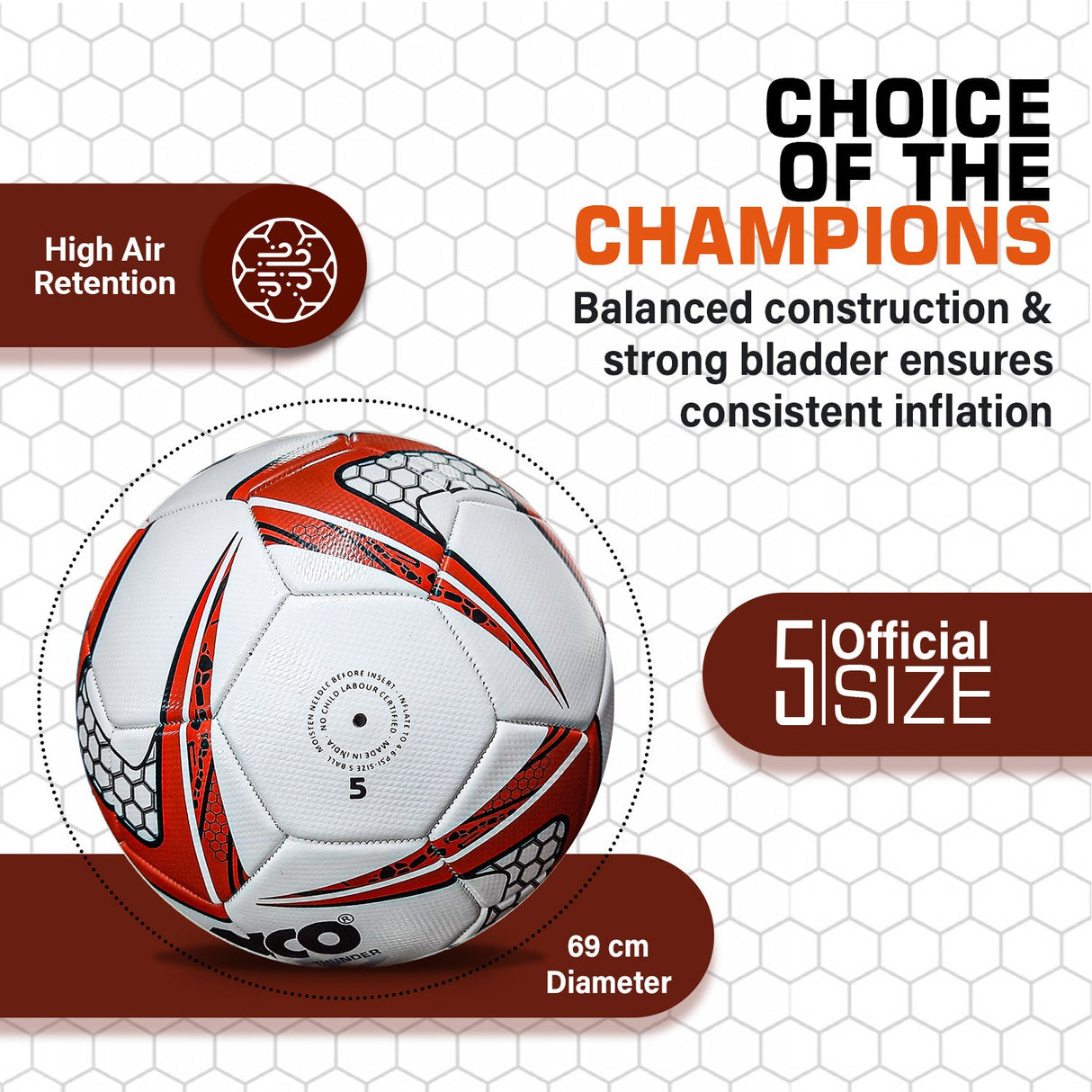 Synco Thunder Football | Pro Trainer Football | PVC Machine Stitched | Soccer Ball Size 5