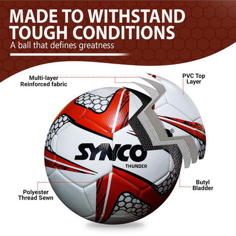 Synco Thunder Football | Pro Trainer Football | PVC Machine Stitched | Soccer Ball Size 5