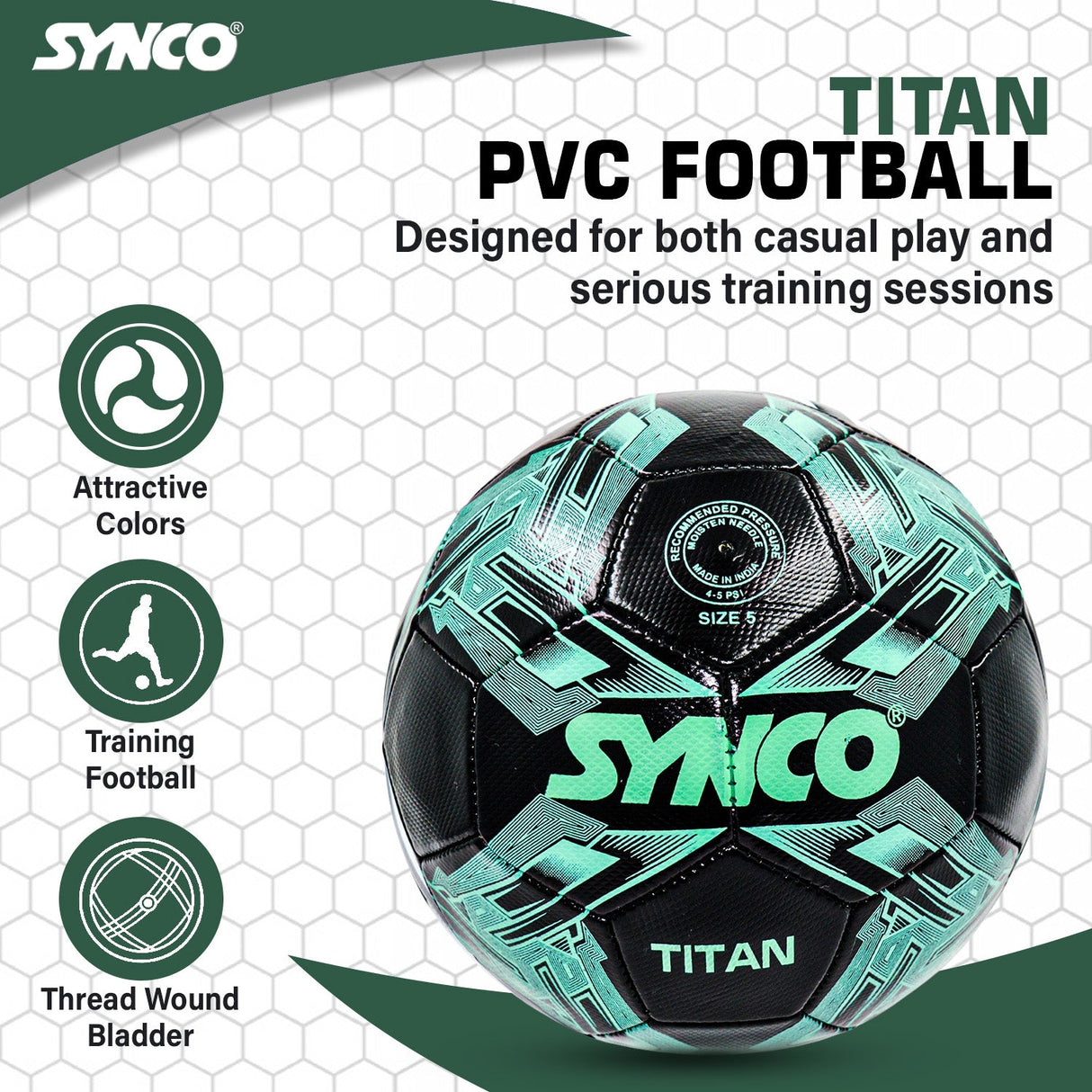 Synco Titan Football | Training Football | PVC Machine Stitched | Soccer Ball Size 5