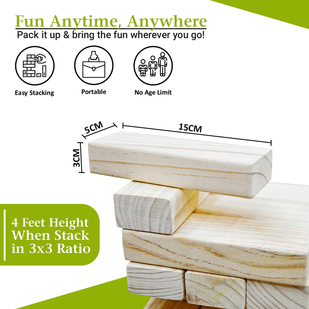 Synco Wooden Jumbo High Tower - Giant Tumbling Tower Game with Natural Pine Wood | Outdoor Garden/Indoor Game