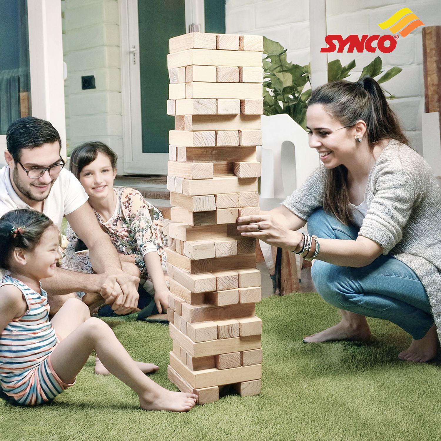 Synco Wooden Jumbo High Tower - Giant Tumbling Tower Game with Natural Pine Wood | Outdoor Garden/Indoor Game