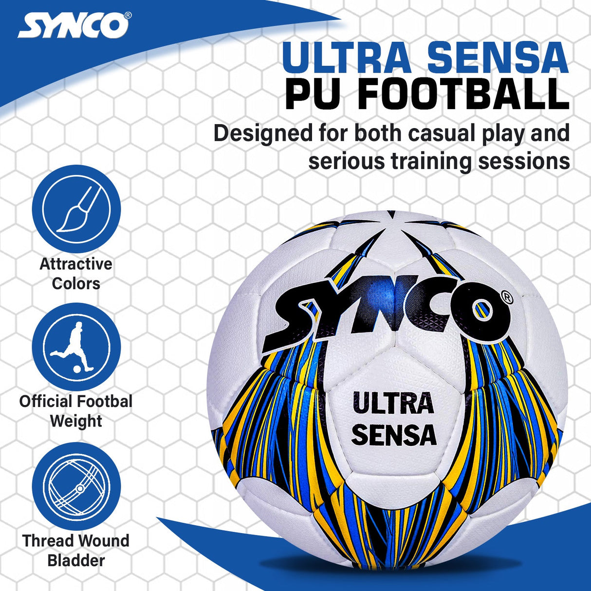 Synco Ultrasensa Football | PU Hand Stitched | Match Ball | Size 5