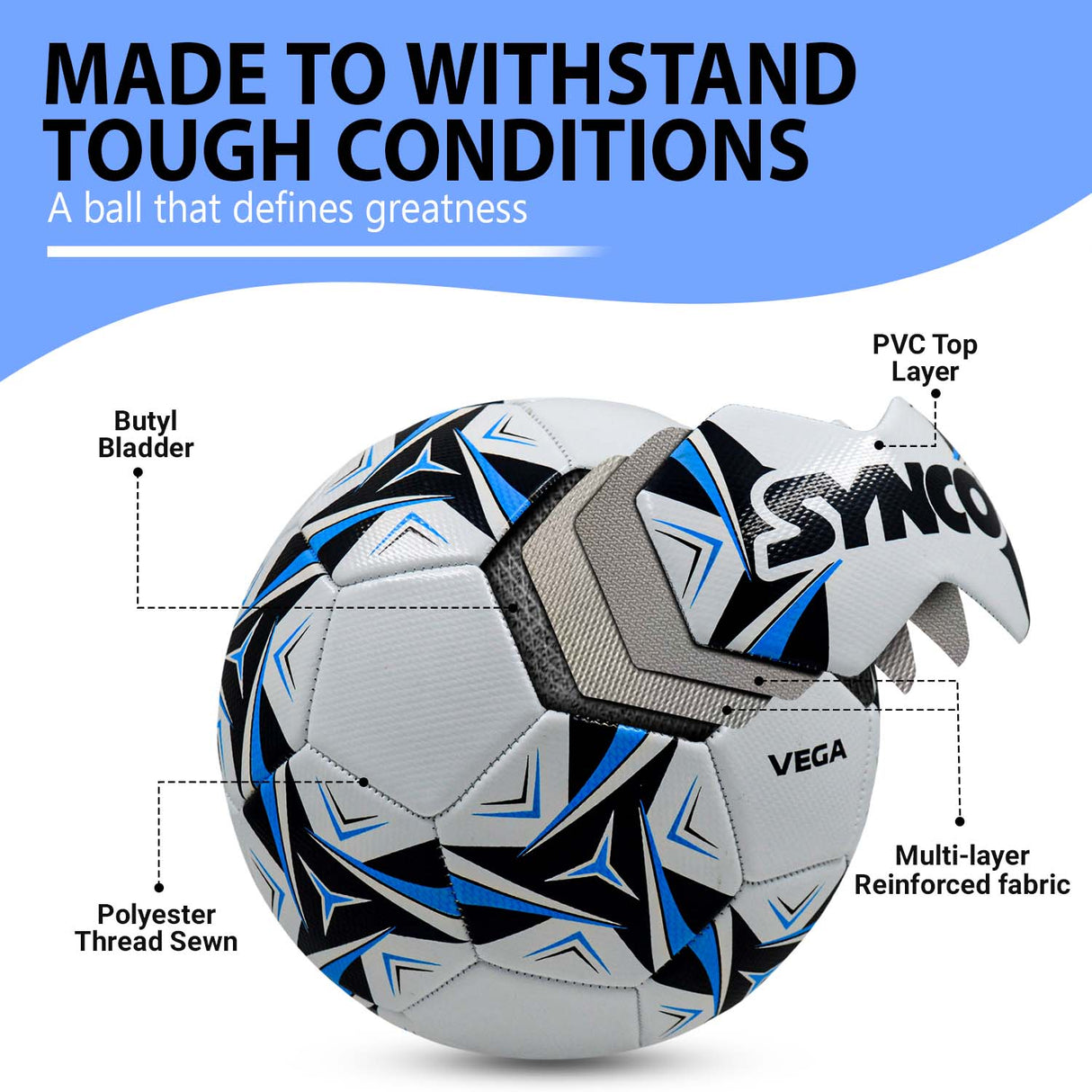 Synco Vega Football | 30 Panel PVC Machine Stitched Football | Training Football Size-5