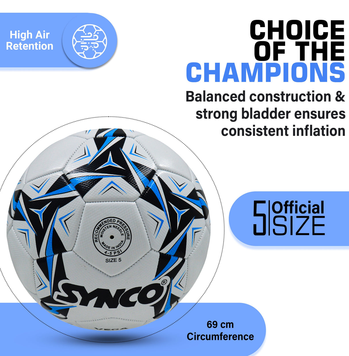 Synco Vega Football | 30 Panel PVC Machine Stitched Football | Training Football Size-5