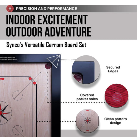 Synco 36 Inch Chakri Best Carrom Board | Pro Trainer Board for Amateurs | Includes Coins, Strikers and Boric Powder