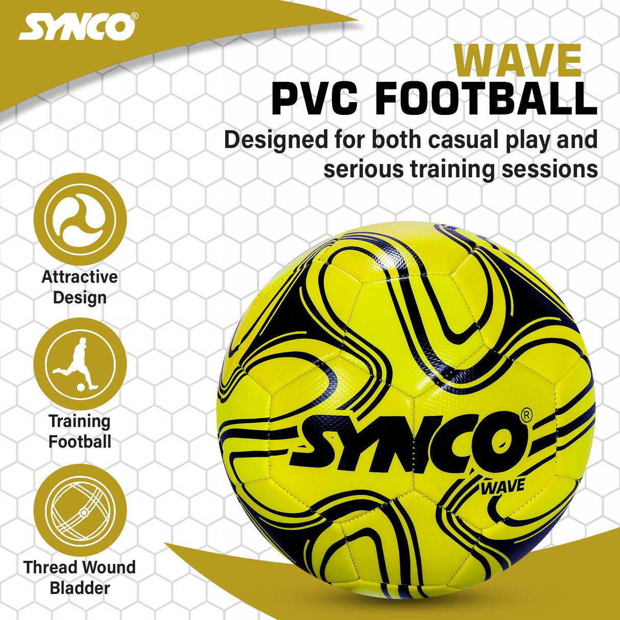 Synco Wave Football | Training Football | PVC Machine Stitched | Soccer Ball Size 5