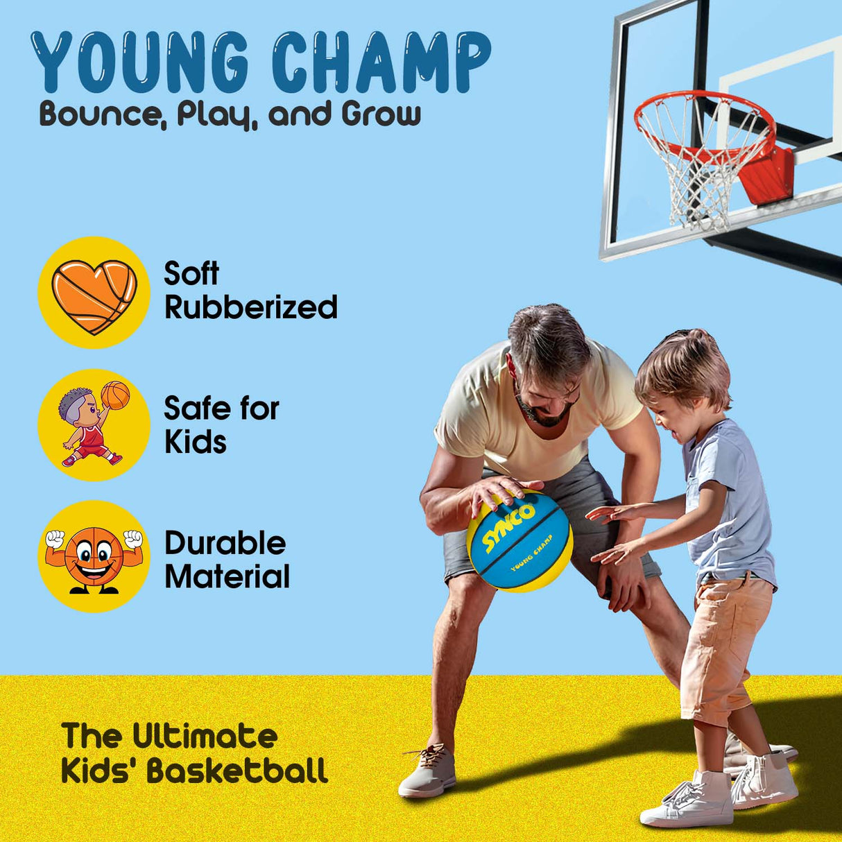 Synco Young Champ Basketball (Size-3) Blue-Yellow