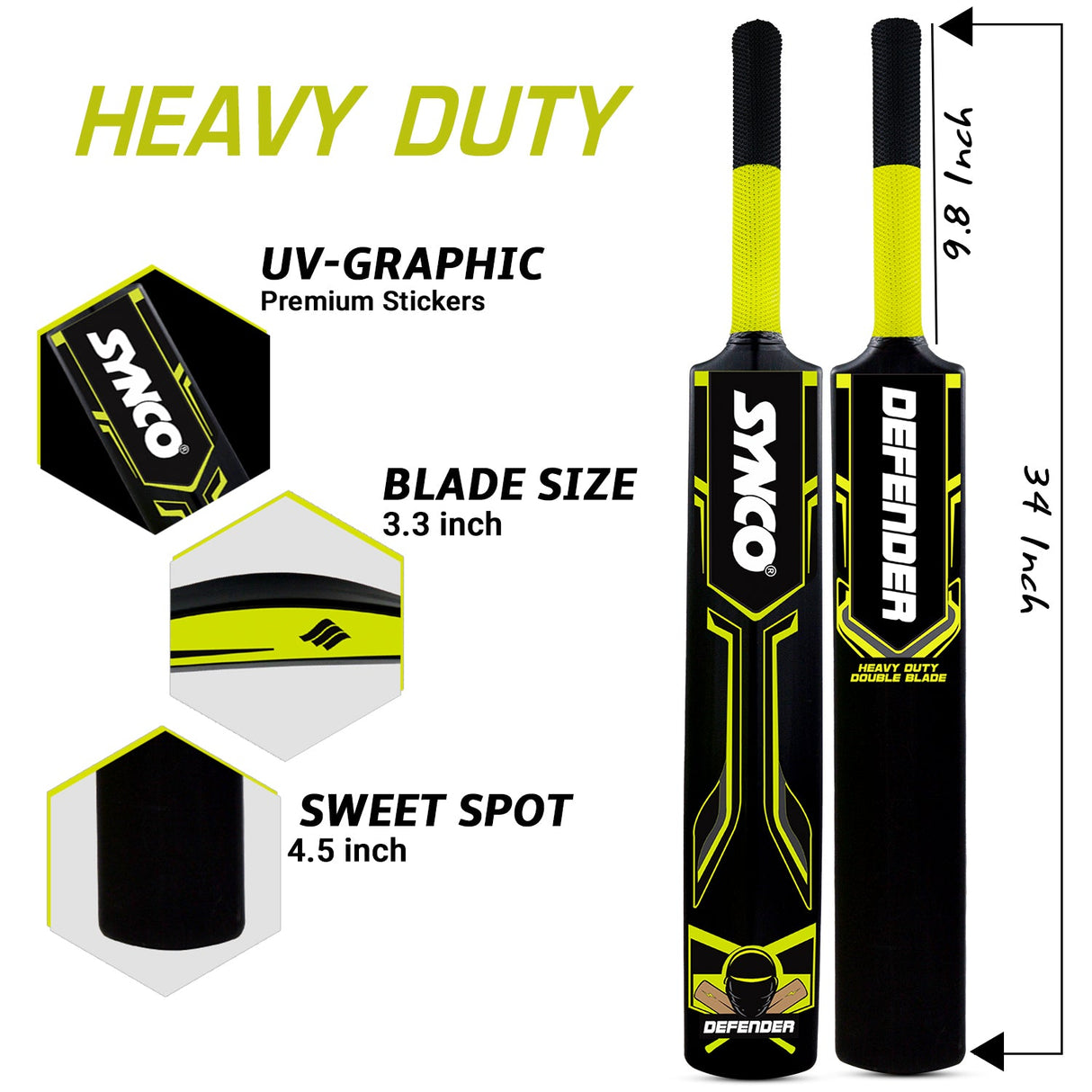 Synco Defender Plastic Cricket Bat - Double Blade (Heavy Duty)