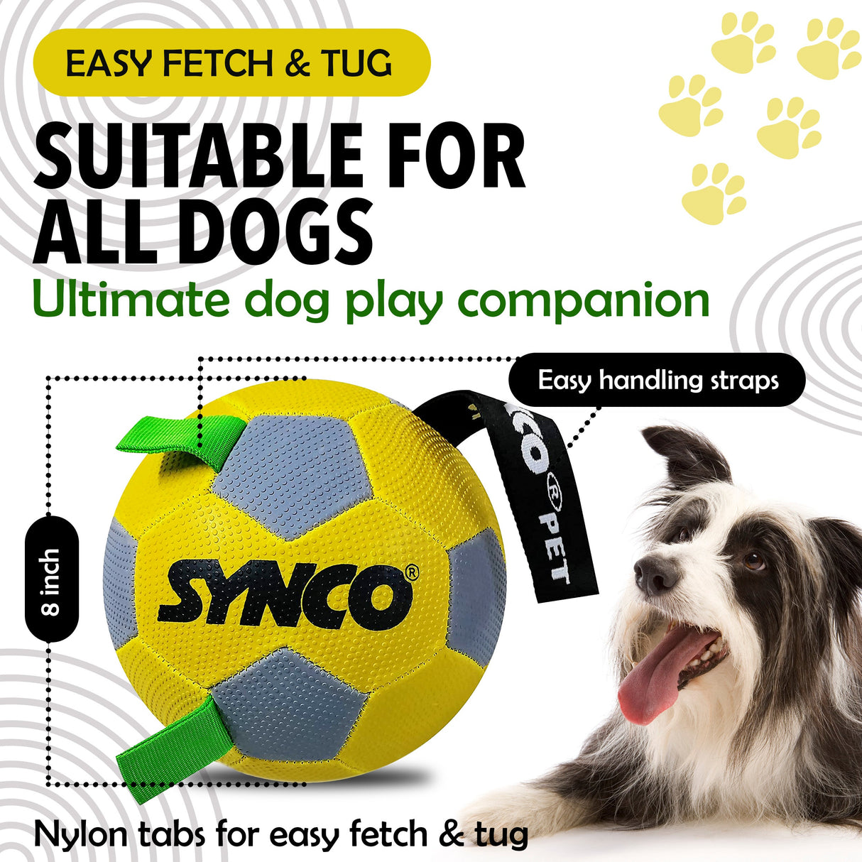 Synco Dog Football with Green Holding loops (Yellow) | size-3