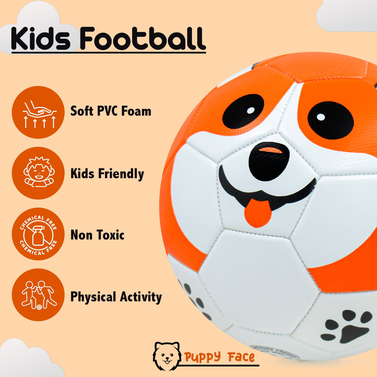 Synco Kids Football | Puppy Faced Soft PVC Material | For Indoor & Outdoor Gameplay | Size-3
