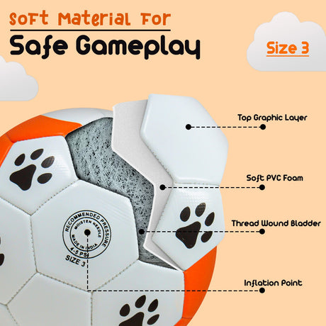 Synco Kids Football | Puppy Faced Soft PVC Material | For Indoor & Outdoor Gameplay | Size-3
