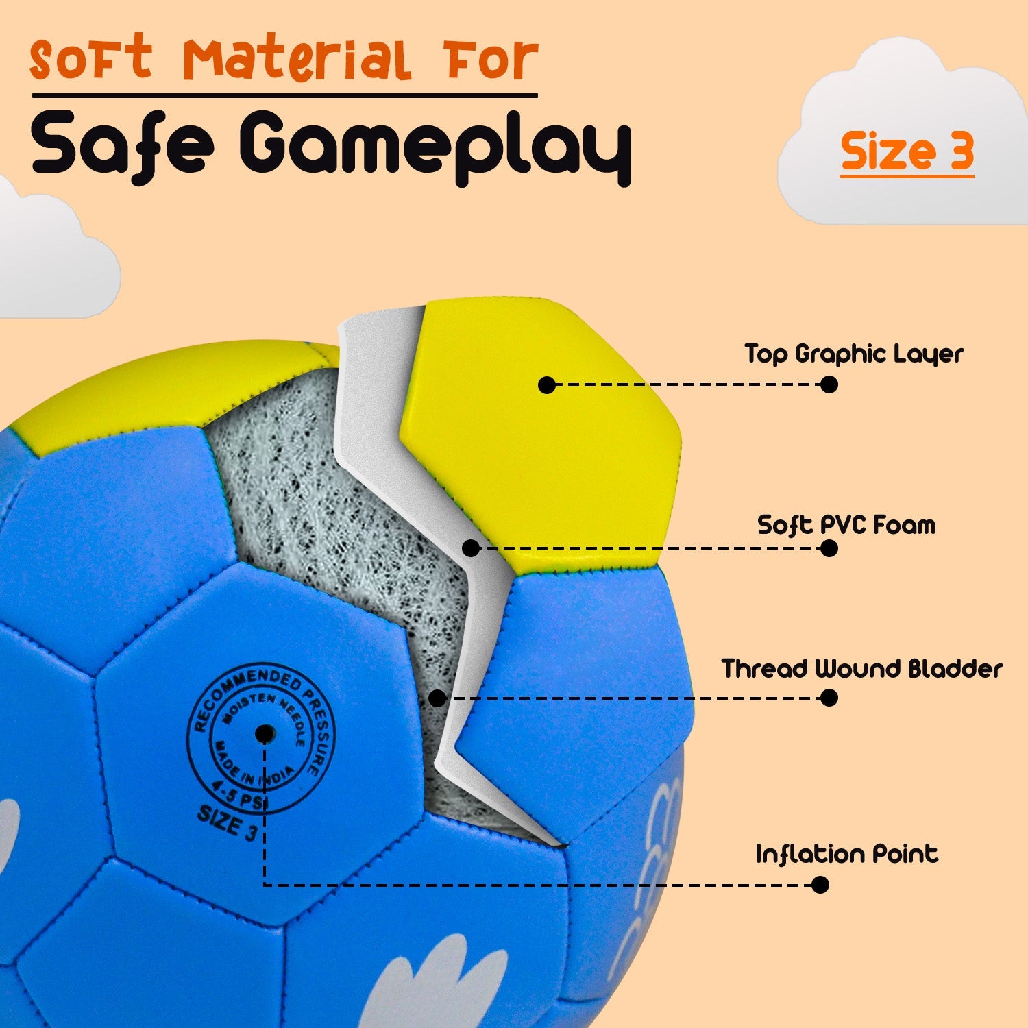 Synco Kids Football | Owl Faced Soft PVC Material | For Indoor & Outdoor Gameplay | Size-3