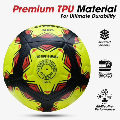 Synco Neo Embossed Football | Professional Match Ball | TPU Machine Stitched | Size-5