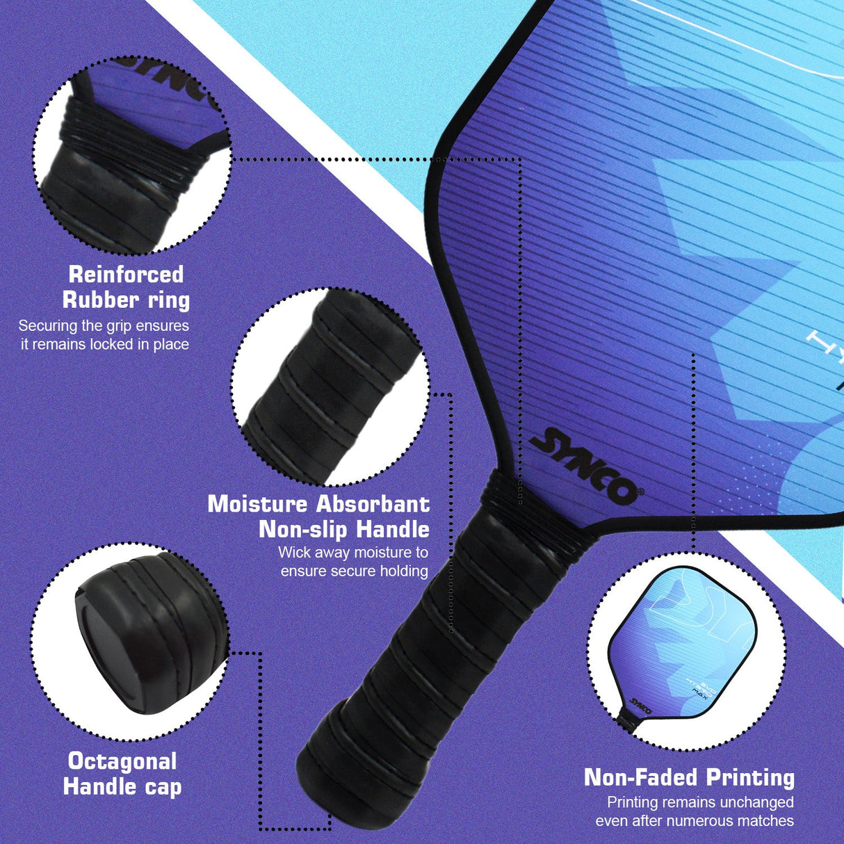 Synco Pickleball Paddle Set Hybrid Max Blue | 1 Pickleball Racket and 2 Pickleballs with Carry Bag | Fiberglass Lightweight Racket with Cushion Comfort Grip